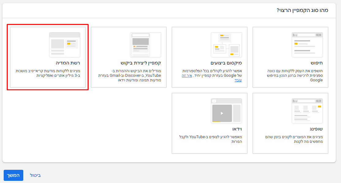קמפיין לרשת המדיה בגוגל אדס