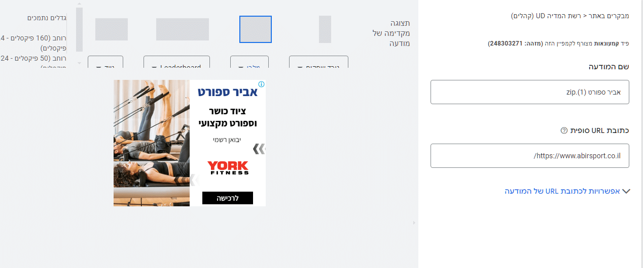 קמפיין לרשת המדיה בגוגל אדס