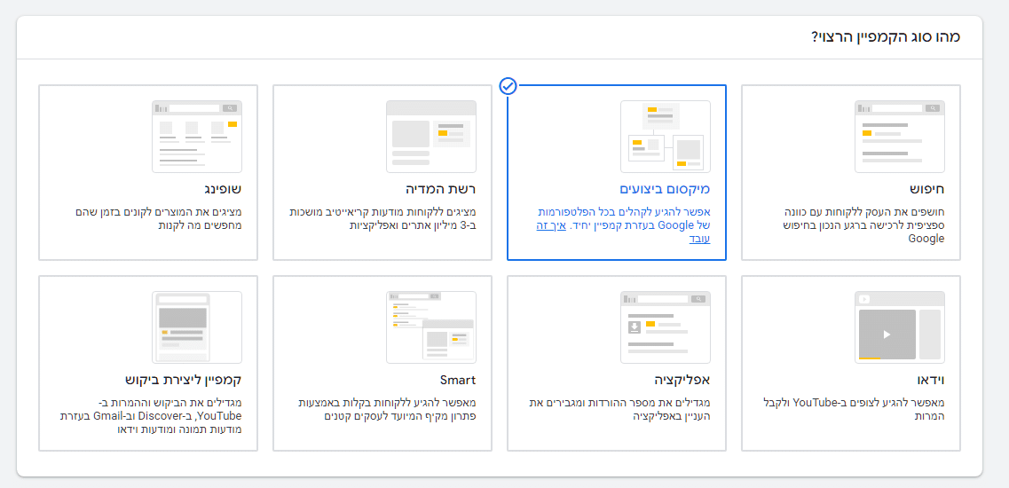 קמפיין מקסימום ביצועים בגוגל אדס